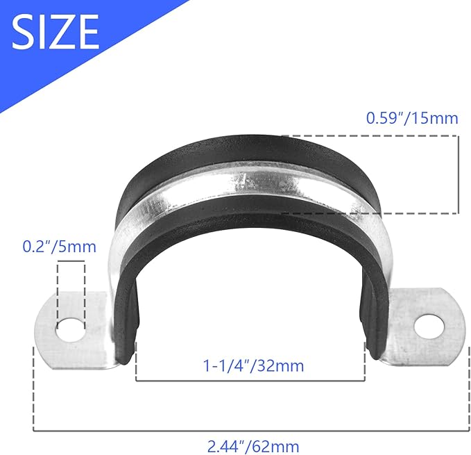1-1/4 Inch Reinforced Rigid Pipe Strap, 20 PCS 2 Holes U Bracket Cable Clamp Hanger, Rubber Cushioned Insulated Clamp, Conduits Strap Clamps for Pipe Fixing on Various Surfaces(32mm)