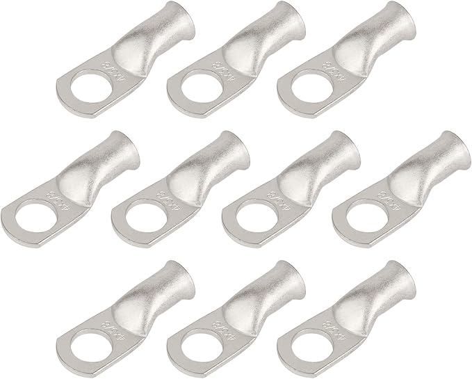 10pcs 4 AWG-3/8(M10) Tinned Copper Ring Terminals Battery Lugs, Heavy Duty Wire Lugs, Battery Cable Connectors