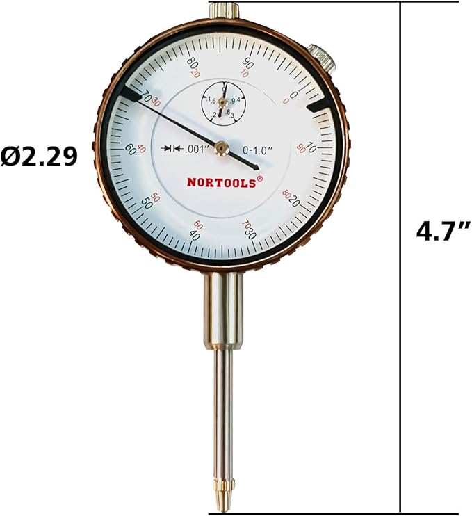 NORTOOLS Dial Indicator with Magnetic Base 0-1.0" & Point Set Dial Test Indicator 0.001" Precision Measuring Gauge Tools Kit， Magnetic Dial Indicator Base Holder with Fine Adjustment