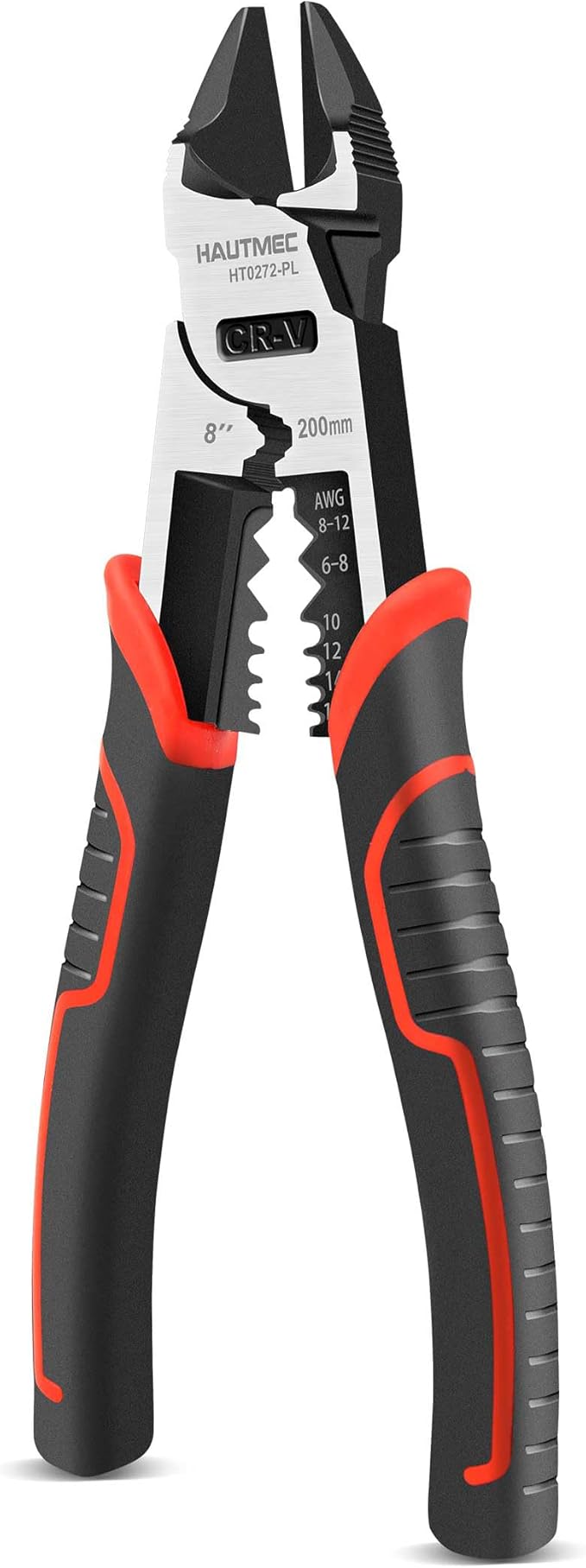 HAUTMEC 8" Wire Cutters,Pro-High Leverage Diagonal Pliers,4 in 1 Multifunction Heavy Duty Side Cutter HT0272-PL