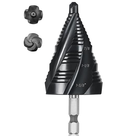 Cobalt M35 Step Drill Bit, TiAlN Coating 4 Spiral Flute Step Bit for Metal, Stainless Steel, Aluminum, Plastic, Large Step Drill 1-3/8"