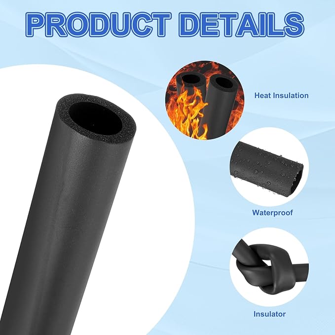 uxcell Pipe Insulation Tube Foam, 7/8" ID x 3/16" Thick x 1.64ft Foam Pipe Cover Non-Slip Hollow Tubing Guitar Air Conditioner Stand Fitness Equipment Handles, Black