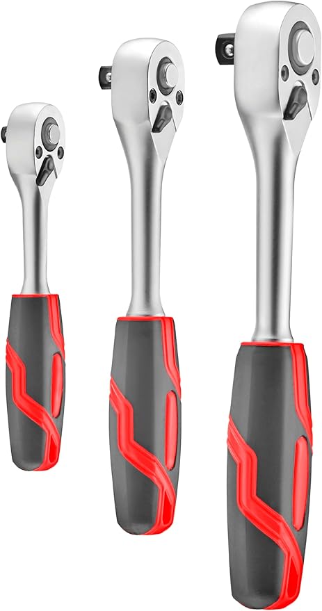 3 PCS Quick-release Reversible Ratchet Set, 1/4", 3/8", 1/2" Drive Ratchet Wrench, 72-Tooth Reversible Square Drive Socket Wrench