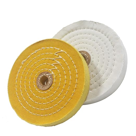 6 Inch Extra Thick Cotton Buffing Wheel,70 Ply White Buffing Wheel and 55 Ply Yellow Polishing Wheel with 5/8 Inch Arbor Hole for Bench Grinder/Die Grinder(Pack of 2)