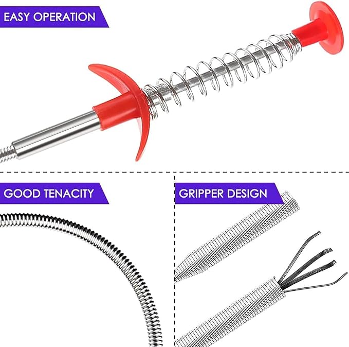 New Upgrade 76 inch Drain Snake Hair Drain Clog Remover Tool - Sink Drain Cleaner for Toilet Sewer Shower Kitchen Bathroom Tub Clogged Drains Opener Cleaning Tool, Flexible Grabber Claw Pick Up Tool