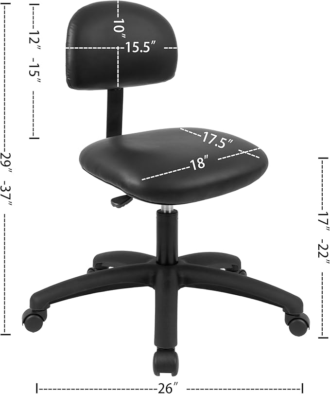 Chair Master FSS Series Square seat Tall (17"-22") seat Height Chair. Vinyl-for Office, Garage, Desk, Shop, Computer, Doctor, Medical, Easy to Clean! NO Footring (Black, Low Table Height)