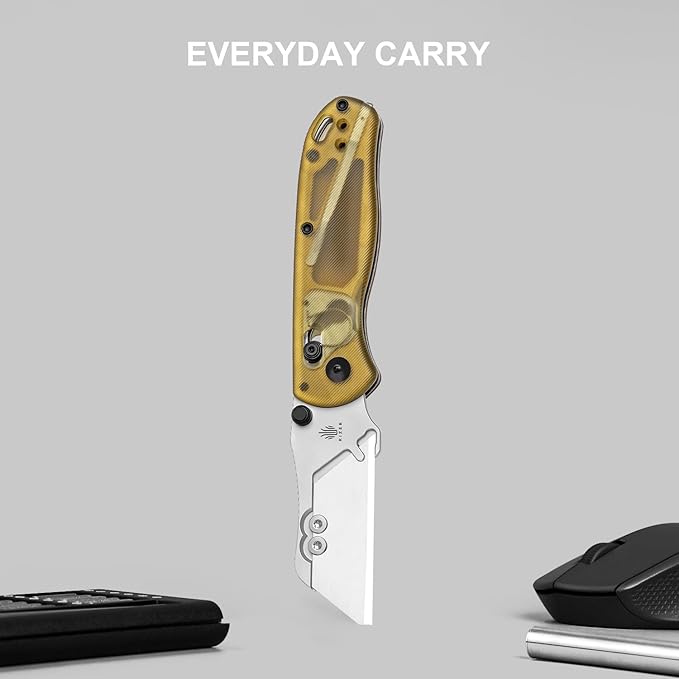 Kizer Drop Bear(Dual-screw Version) Folding Utility Knife, Clutch Lock Box Cutter EDC Pocket knife with 10PCS Razor Blades, Pocket Knives with Pocket Clip for Men Women V3619JA4