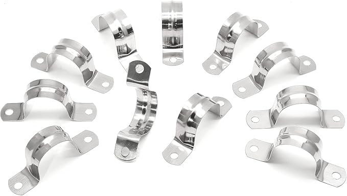 16Pcs 1-9/16 Inch Stainless Steel Conduit Clamps, Two Hole Strap U Bracket Rigid Pipe Strap Metal U Clamp Conduit Strap Tension Clips U-tube Clamp Heavy Duty