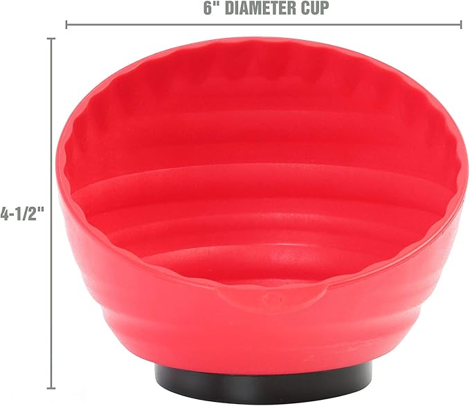 OEMTOOLS 25333 Red Magnetic Nut Cup, Curved Magnetic Parts Tray Holds Up to 5 Pounds, Attaches To Metal Surfaces, Multi-Use Nuts And Bolts Organizer Made From Durable ABS Plastic