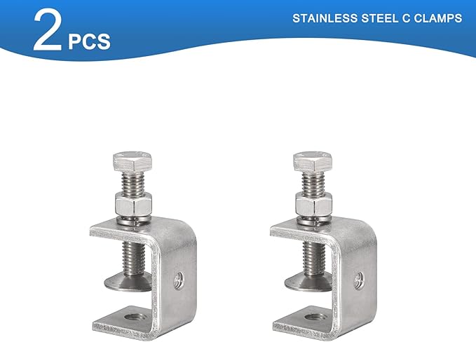 2 Pack 304 Stainless Steel C Clamps with 30mm/1.18" Stable Wide Jaw Opening Tiger Clamp for Woodworking Welding Construction Household Mount