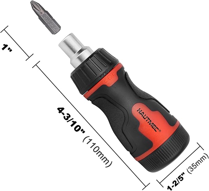 HAUTMEC 8-in-1 Stubby Ratcheting Screwdriver Set, Multi Screwdriver Tool All in One, Ratchet Short Screwdriver Set with Multi Bit Screw Driver for Use in Confined Space, Chrome Vanadium Steel Shaft