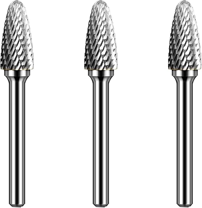 Carbide Burr Set 1/4" Shank SF-3 Die Grinder Bits Tungsten Double Cut Burr Bits (3/8" Cutter Dia X 0.84" Cutter Length) for Die Grinder Kits Metal Grinding Drilling Polishing (3pcs)