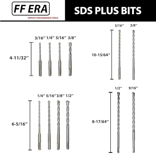 17 Pcs SDS Plus Rotary Hammer Drill Bits and Chisels Set, Carbide-Tipped Masonry Drill Bits and Chisels for Concrete, Stone, Brick, with Storage Case