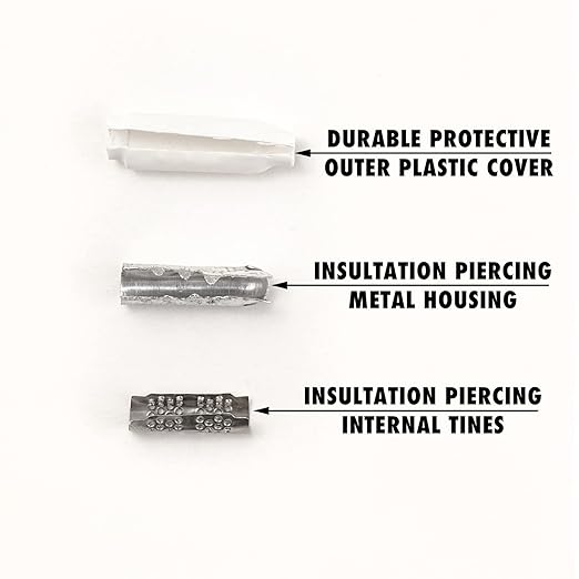 300 Pcs Low Voltage B Connectors Crimp Splice Terminals AWG 22–26 Gauge Butt Connector for Telecom Phone Security Alarm Lighting Security Systems (White no Gel, Indoor use)