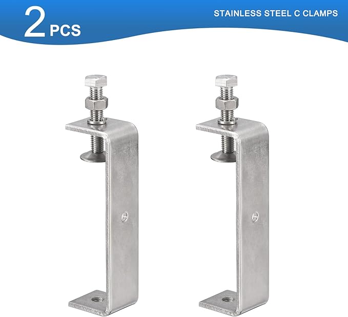 2 Pack 304 Stainless Steel C Clamps with 120mm/4.72" Stable Wide Jaw Opening Tiger Clamp for Woodworking Welding Construction Household Mount