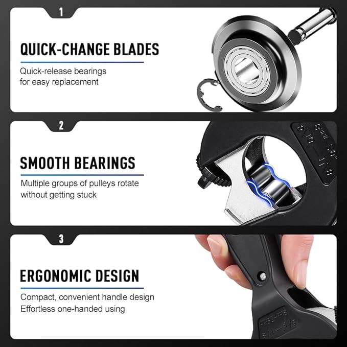 Ratcheting Tubing Cutter, Adjustable Ratchet Type Pipe Cutter 1/4" To 7/8", Ratcheting Pipe Cutter for Copper Aluminum Iron Stainless Steel Conduit Plumbing, PVC, Soft Metals (5/16" to 1-1/8")