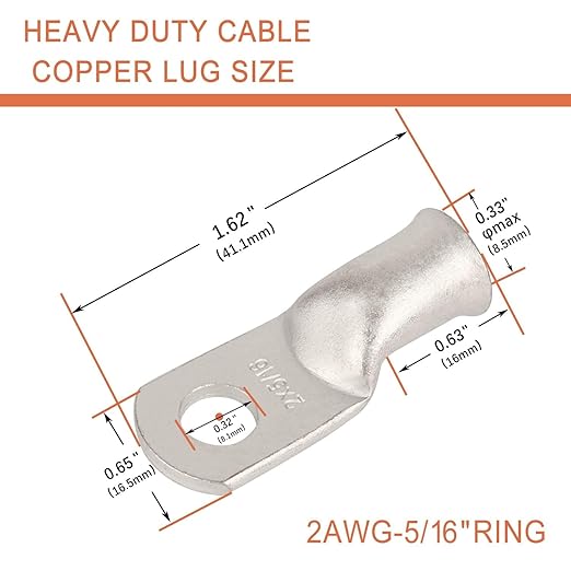 4 Pack 2 AWG 3/8 & 2 AWG 5/16 Lugs,Tinned Copper Terminal Marine Battery Welding Lugs,Terminal Connectors with 8 Pieces Ratio 3:1 Dual Wall Adhesive Heat Shrink