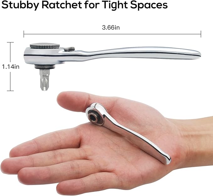 Sharden 1/4 Mini Ratchet Set 28pcs Right Angle Screwdriver and Bit with Metric Socket Set, 72 Tooth Small Ratcheting Wrench Offset Screwdriver Low Profile Stubby Ratchet for Tight Spaces