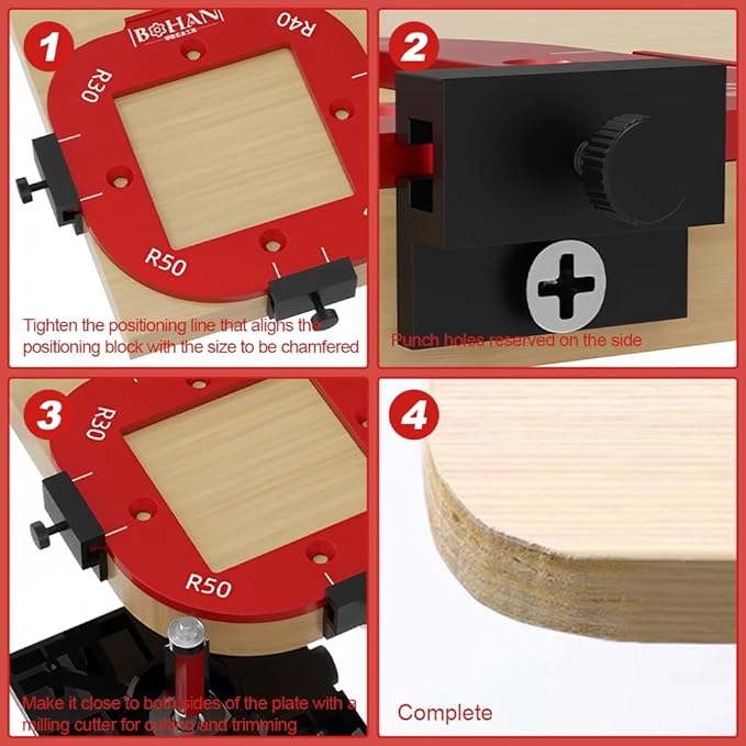 2pcs Woodworking Router Corner Radius Template, Aluminum Alloy Router Corner Jigs and Templates for Woodworking, Arc Cutting Auxiliary Tool DIY Template R10/R15/R20/R25/R30/R35/R40/R50