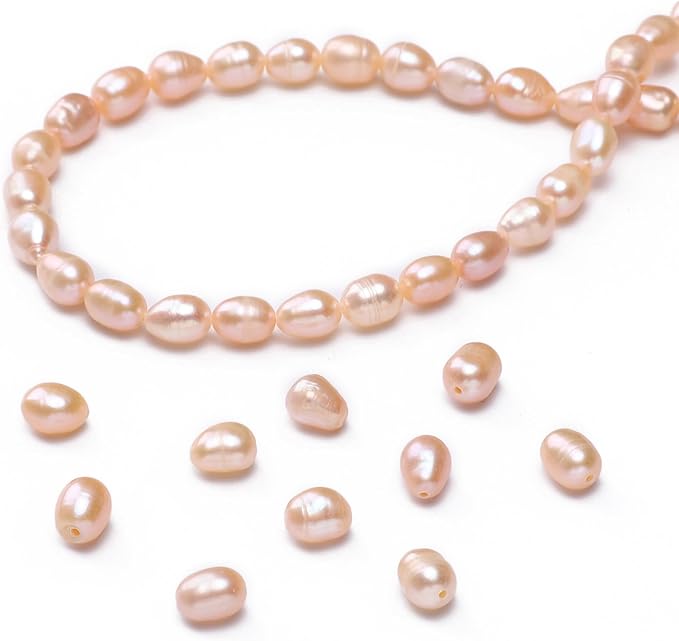 Natural Pearl Beads Rice 5-6mm Pink Freshwater Cultured Loose Gemstone Beads for DIY Jewelry Making 13.8''/Strand HQ
