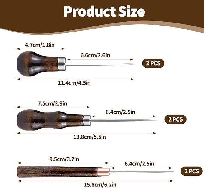 6 PCS Awl Tool Set, Leather Punch Stitching Marking Awl Tool, Gourd Shape Handle Punch Tool for Leather Sewing, Marking, Crafts Wood, Shoe Repair