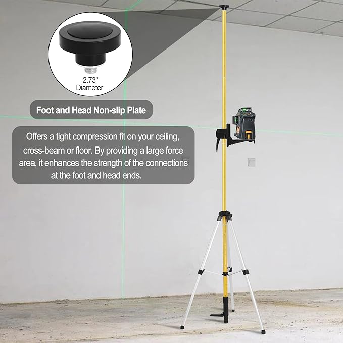 Telescoping Laser Level Pole with Tripod, 12Ft./3.7M Laser Level Tripod Include 1/4-Inch by 20-Inch Mount for Rotary and Line Laser Level, Laser Stand with 5/8”-11 Threaded Adapter