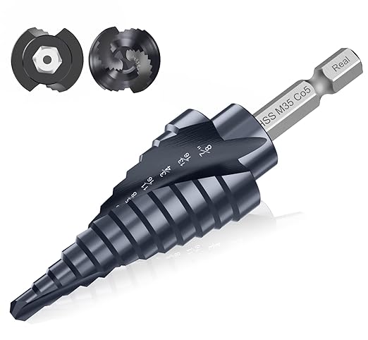 Upgrade M35 Cobalt Step Drill Bit with Ultra TiAIN Coating, 3/16"-7/8" Unibit Step Bit with Double Sprial Flute, 1/4" Hex Shank Drill Bit for Metal, Stainless Steel, Aluminum, Copper, Wood