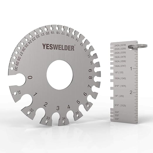YESWELDER Round Dual Sided Metal Sheet Gage & Metal Sheet Thickness Gauge 2pk Stainless Steel Wire Welding Gauge