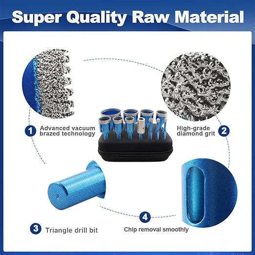 Tile Hole Saw Kit Diamond- BRSCHNITT 11pcs Diamond Core Drill Bit for Porcelain Tile Ceramic Marble Granite Drilling Triangle Shank