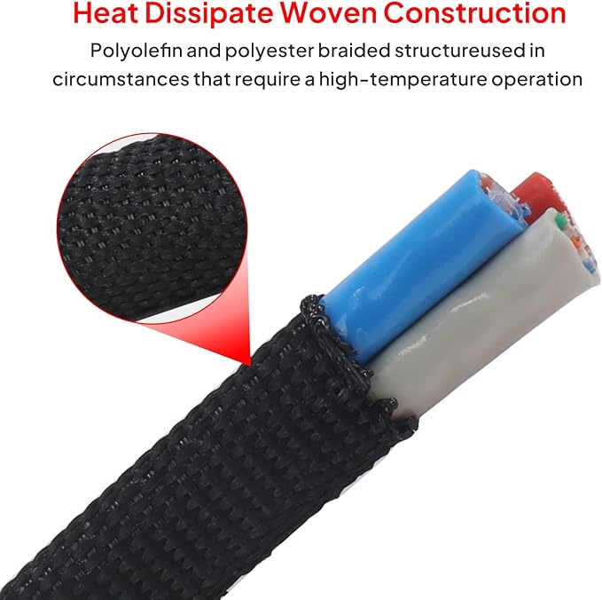 2 in 1 Heat Shrink Braided Sleeving Fabric Tubing-Perfectly fit Irregular Shape Hose/Cable/Wire (1"(25mm), 14FT)