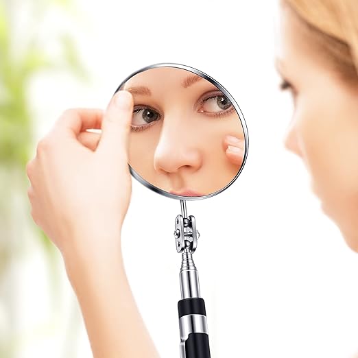 5 Pcs Telescoping Inspection Mirror Set Round Stainless Steel Mirror 360 Rotation Adjustable Inspection Tool with Long Handle for Check The Vehicle, Observe The Eyelashes, Mouth(Classic Style)