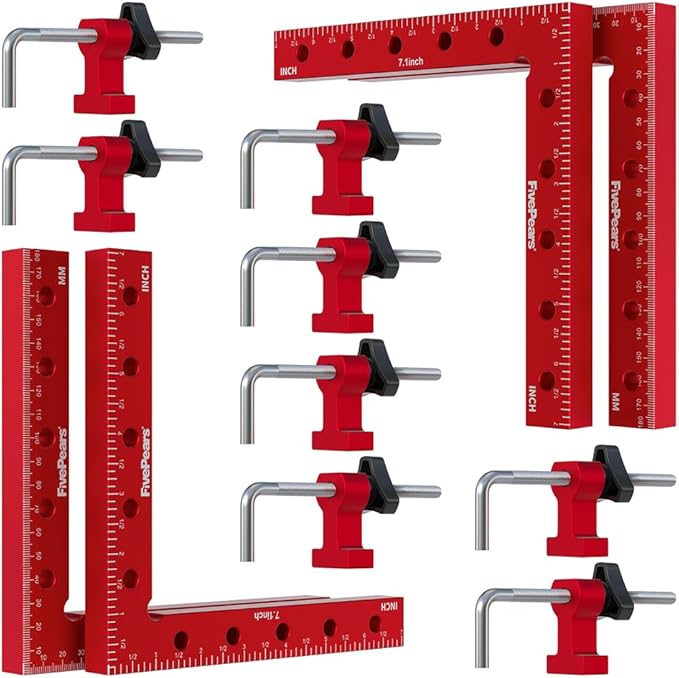 Fivepears 4 Pack 90 degree positioning square clamps set for woodworking, 7.1" x 7.1"(18 x 18cm) aluminum precision right angle corner clamp for square picture frame tool box cabinet drawer and wood