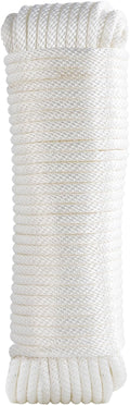 White Nylon Rope 3/8inch 100ft Braided Multi-Purpose Ropes for Outdoor&Indoor Heavy Duty for Camping, Boat, Garden, Clothesline, Marine, Soft & Flexible, High Tensile Strength