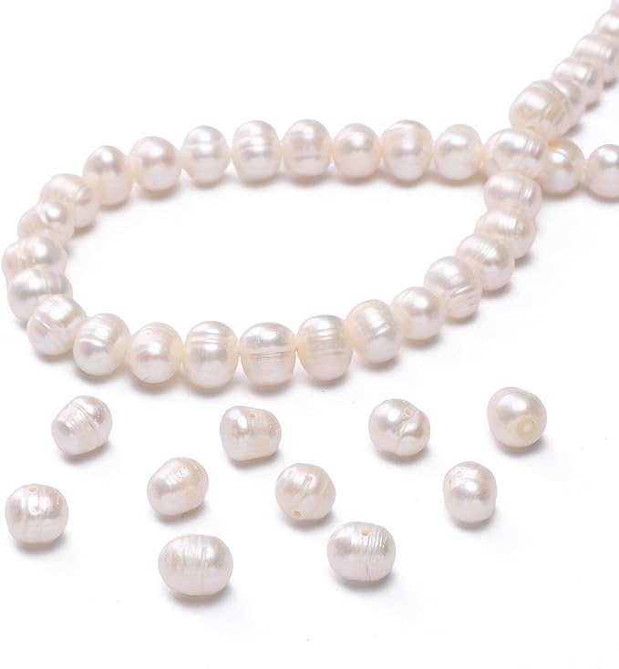 Natural Pearl Beads Potato 7-8mm White Freshwater Cultured Loose Gemstone Beads for DIY Jewelry Making 13.8''/Strand HQ