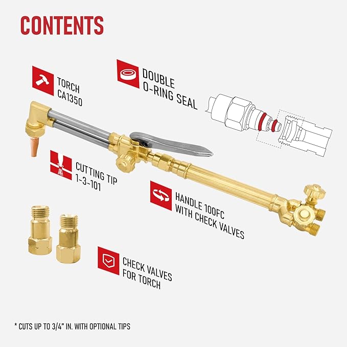 RX WELD Medium Duty Cutting Torch with Check Valve, Comparable with CA1350 Cutting Attachment, 100FC Torch Handle, 3-101 Cutting Nozzle