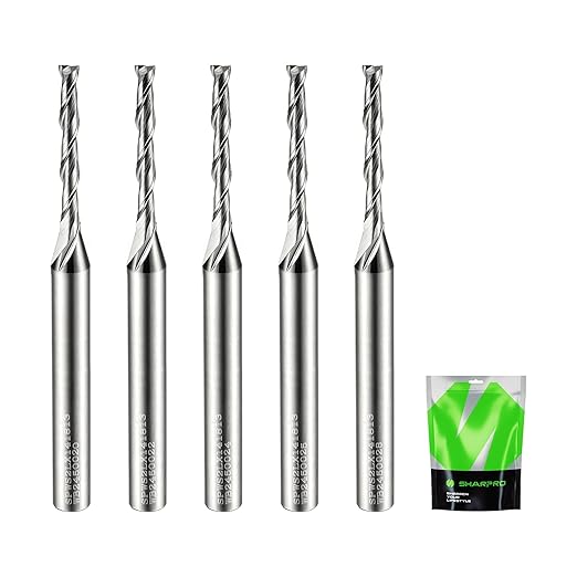 Extra Long Spiral Upcut Router Bit 1/4 Inch Shank 1/8 Inch Cutting Dia. 1 Inch CL. 3 Inch OVL. Solid Carbide Upcut CNC Router Bit for Wood Cutting, Engraving and Plunging Applications (5PCS)