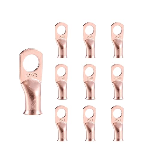 10pcs 4 AWG-3/8”(M10) Ring Terminals 4 Gauge Copper Wire Lugs Battery Cable Ends Heavy Duty Battery Cable Terminal Connectors