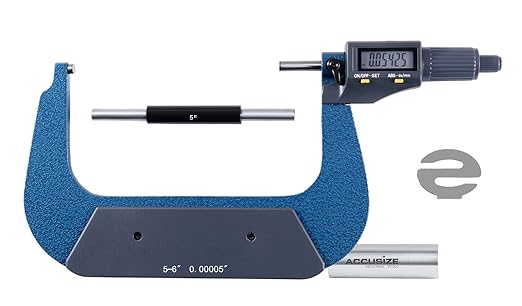 Accusize Industrial Tools 5-6''/125-150 mm by 0.00005''/0.001 mm 2 Keys Electronic Digital Outside Micrometer, Metric/Imperial, Md71-0006