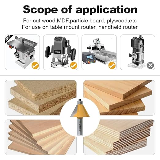 30 Degree Chamfer Router Bit with 1 Inch Cutting Length,1/2 Inch Shank Carbide Edge Forming Bevel Router Bit with Bearing, Chamfer Bit Miter Angle Milling Cutters Tool