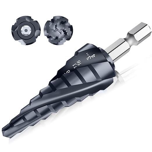 M35 Four Spiral Flute Cobalt Step Drill Bit, 1/4"-3/4" Wear-Resistant TiAlN Coated Four-Flute Step Bit, 1/4" Hex Shank Unibit Step Bit for Metal, Stainless Steel, Aluminum, Wood, Plastic