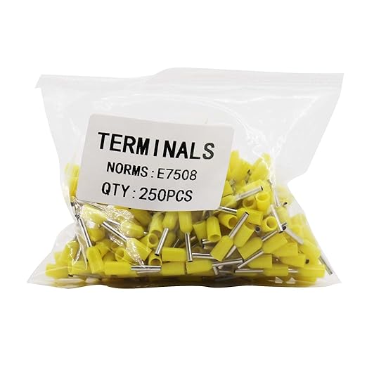 Fidioto 20AWG Wire Ferrules, 250pcs Yellow AWG20 Insulated Ferrule Crimp Pin Terminal Kit for Electrical Projects