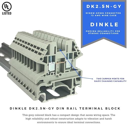 Dinkle Gray DK2.5N-S13109 DIN Rail Terminal Block Screw Type UL 600V 20A 12-22AWG, Pack of 100 Grey