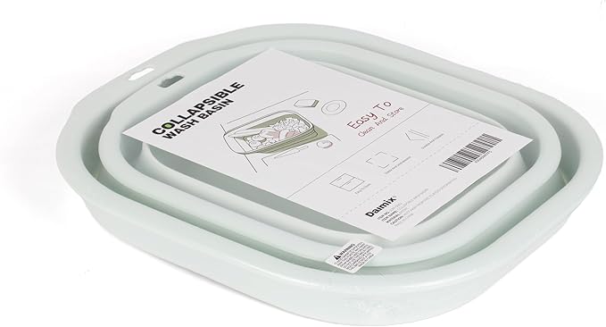 Collapsible Wash Basin Set of 2, Foldable Small Medium Size Wash Basin, Portable Plastic Basins for Laundry, Bottles, Travel, Camping (Green)