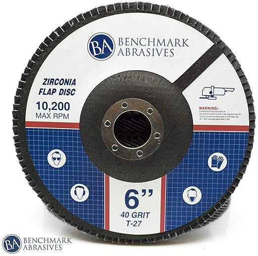 Benchmark Abrasives 6" x 7/8" Premium High Density Jumbo Zirconia Type 27 Flap Discs for Angle Grinder, 6 Inch Sanding Discs, Finishing, Deburring, Rust Removal - (10 Pack) 40 Grit