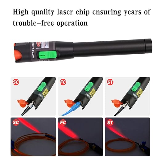 Visual Fault Locator 50KM Fiber Optic Cable Tester Meter Red Light VFL with 2.5mm Universal Connector for FC/SC/ST Adapter Pen for CATV Telecommunications Engineering Maintenance