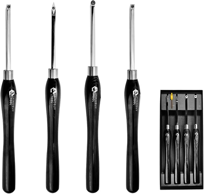 FindBuyTool Woodturning Tools, 4pcs Carbide Tipped Lathe Tools, Carbide Lathe Turning Tools set for Woodworking, Wood Turning Tools for Lathe, Mid Size