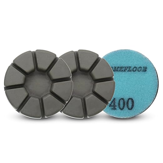 Diamond Floor Polishing Pucks for Terrazzo, Marble, Granite, Concrete Floor, 3 Inch 15mm Resin Bond Hook and Loop Polishing Pad, 400#, 3PCS