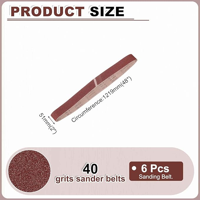 HARFINGTON 2 x 48 Inch Sanding Belts, 6 Pcs 40 Grit Aluminum Oxide Belt Sander Abrasive File Belt for Woodworking, Metal Polishing, Knife Sharpener