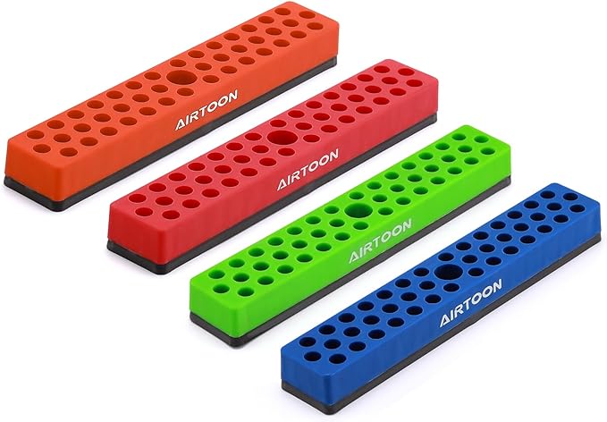 AIRTOON 4PCS 1/4" Magnetic Hex Bit Holder, 43 Holes Bit Storage with Strong Magnetic Base, Magnetic Screwdriver Bit Organizer, Red, Blue, Green and Orange