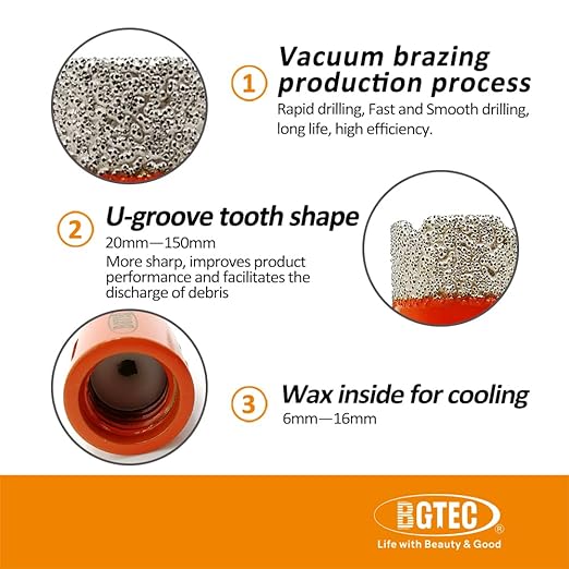 Diamond Core Drill Bits Set,BGTEC 7 pcs Tile Hole Saw Kit 20/28/35/45/50mm with 20mm Finger Bits for Porcelain Tile,Ceramic Granite Marble Stone Masonry Brick